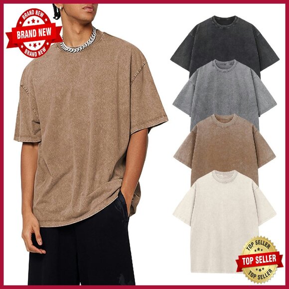 Oversized Vintage Heavyweight Cotton T-Shirts 4-Pack Men's Acid Wash Tees